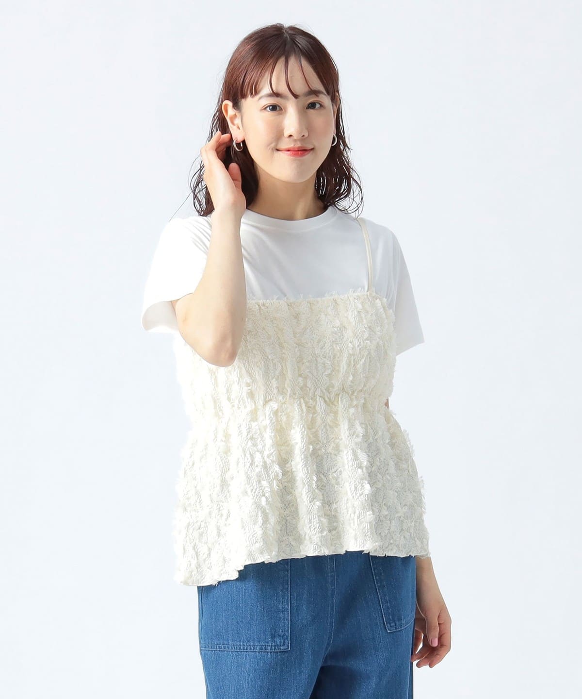 フリンジキャミソール × Tシャツ(セットアイテム) Tシャツ・カットソー WOMEN OFF×IVORY ONE SIZE フリンジキャミソール × Tシャツ(セットアイテム) Tシャツ・カットソー WOMEN OFF×IVORY ONE SIZE
