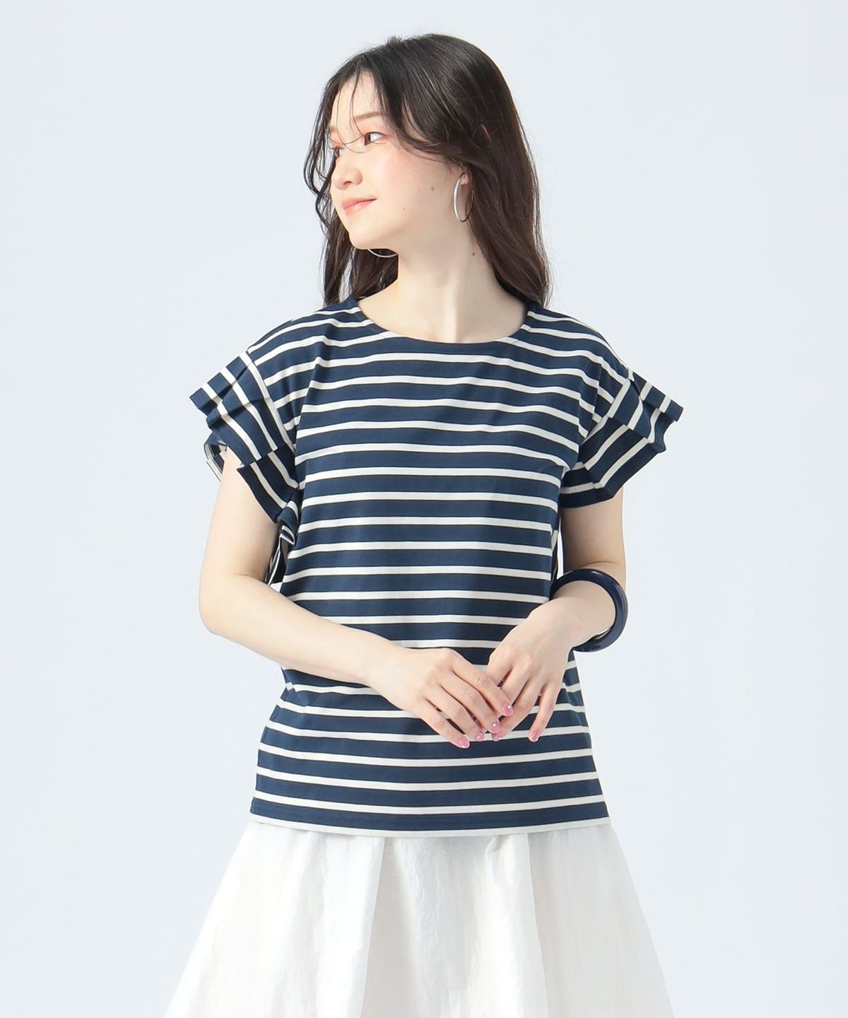 ボーダー 袖タック プルオーバー Tシャツ・カットソー WOMEN NAVY ONE SIZE ボーダー 袖タック プルオーバー Tシャツ・カットソー WOMEN NAVY ONE SIZE