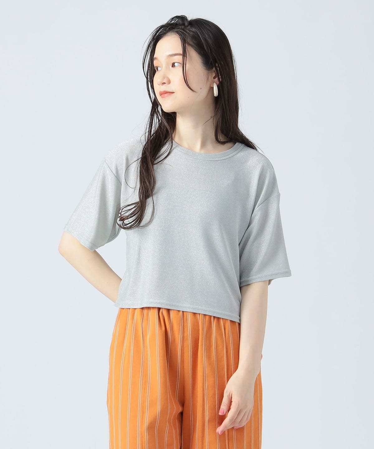 【7/3新規値下げ】ラメ クロップド Tシャツ Tシャツ・カットソー WOMEN SILVER ONE SIZE 【7/3新規値下げ】ラメ クロップド Tシャツ Tシャツ・カットソー WOMEN SILVER ONE SIZE