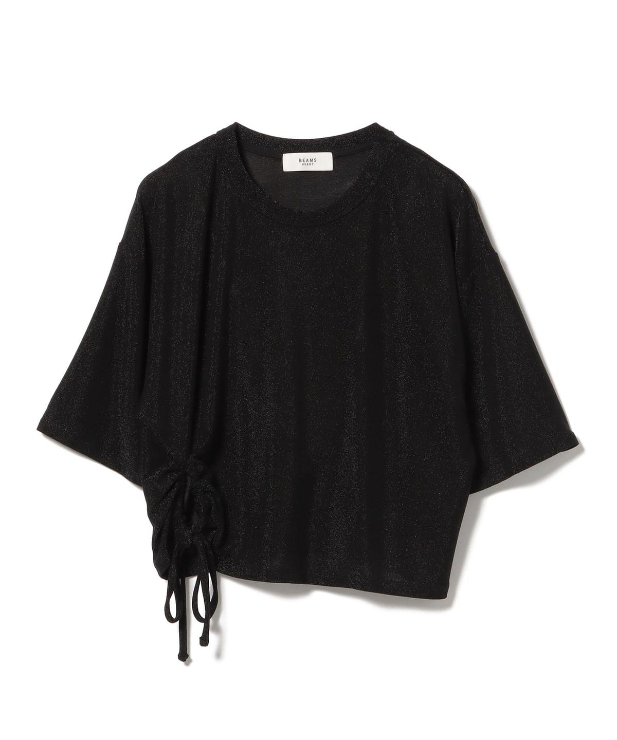 スリット シャーリング ラメ プルオーバー Tシャツ・カットソー WOMEN BLACK ONE SIZE スリット シャーリング ラメ プルオーバー Tシャツ・カットソー WOMEN BLACK ONE SIZE