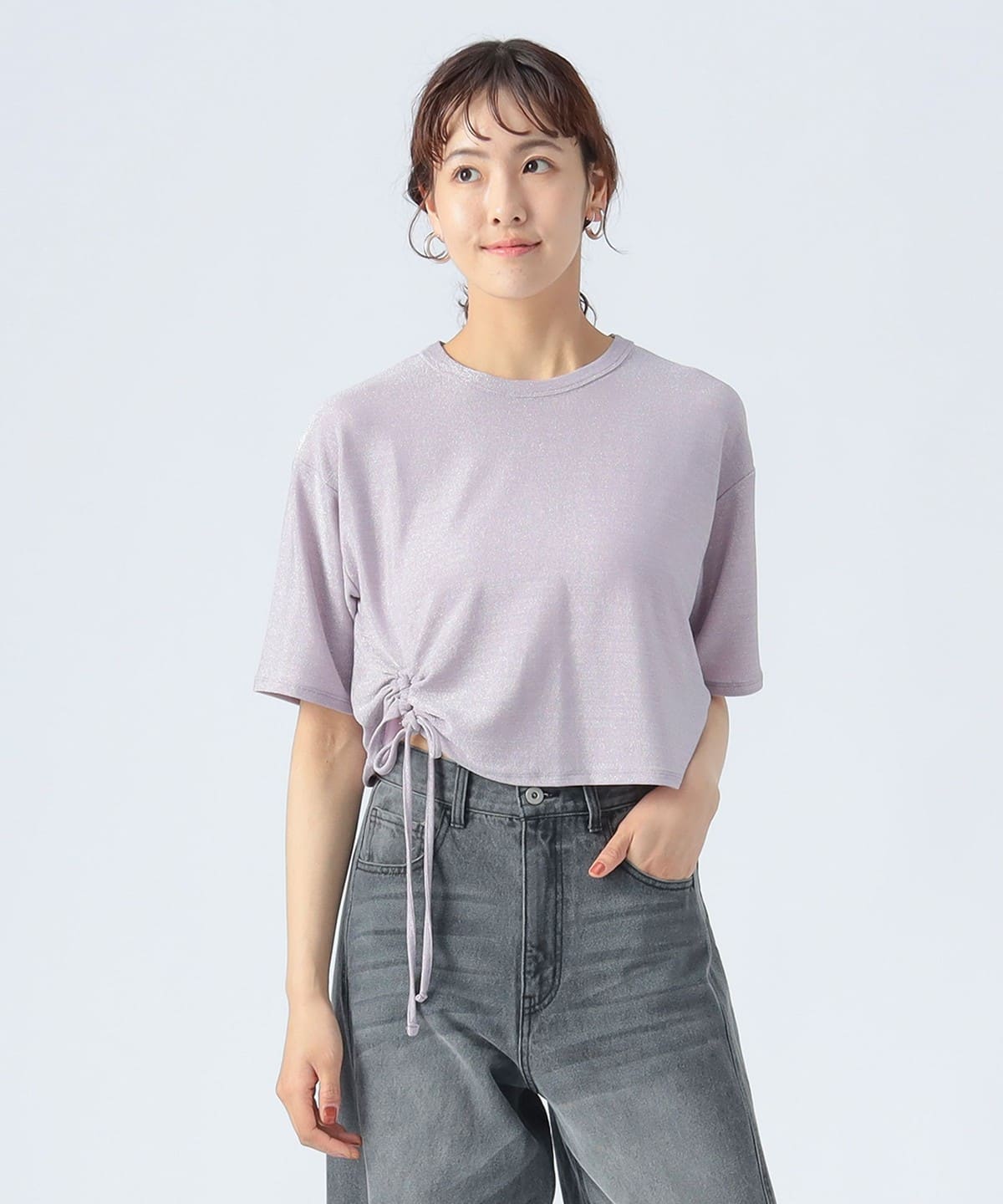 スリット シャーリング ラメ プルオーバー Tシャツ・カットソー WOMEN PINK ONE SIZE スリット シャーリング ラメ プルオーバー Tシャツ・カットソー WOMEN PINK ONE SIZE