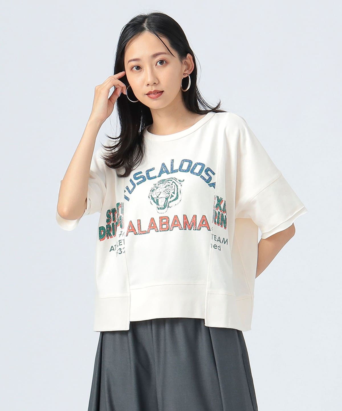 リメイク風 プリント Tシャツ Tシャツ・カットソー WOMEN IVORY ONE SIZE リメイク風 プリント Tシャツ Tシャツ・カットソー WOMEN IVORY ONE SIZE