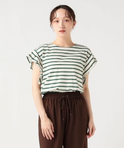 袖タック ボーダー プルオーバー