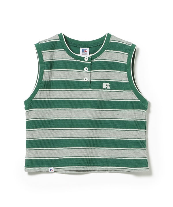 【10%OFFクーポン対象】【EXCLUSIVE】RUSSELL ATHLETIC / ワッフル ボーダー ノースリーブ Tシャツ