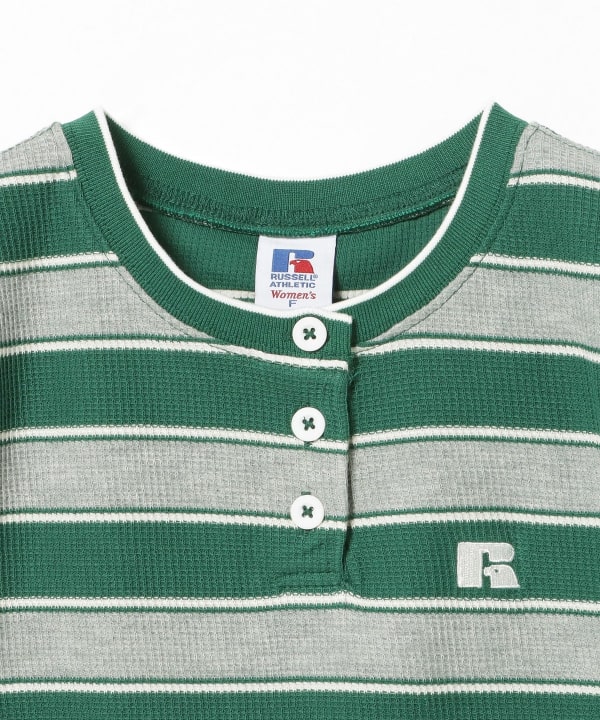 【10%OFFクーポン対象】【EXCLUSIVE】RUSSELL ATHLETIC / ワッフル ボーダー ノースリーブ Tシャツ