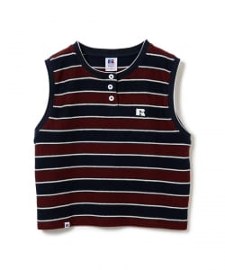 【EXCLUSIVE】RUSSELL ATHLETIC / ワッフル ボーダー ノースリーブ Tシャツ