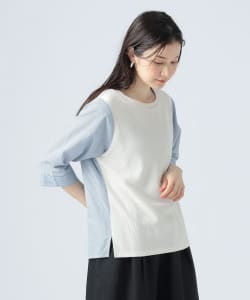 华夫纹×条纹套头衫