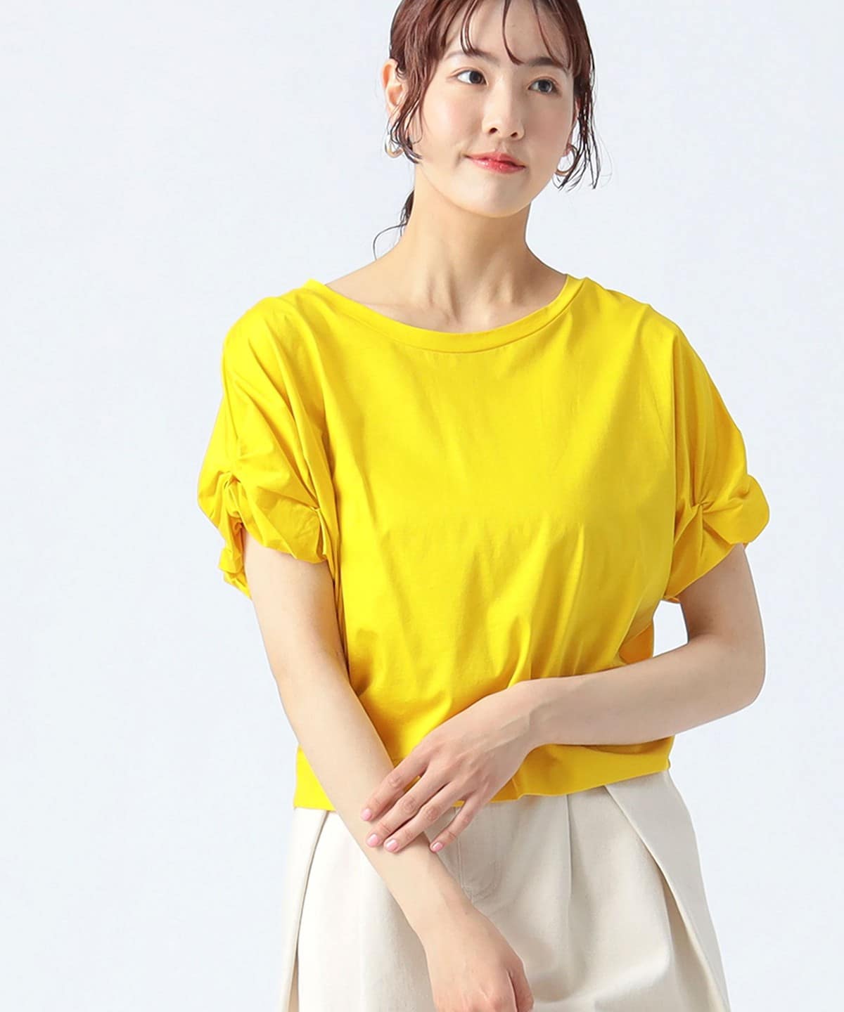 ツイストスリーブ プルオーバー Tシャツ・カットソー WOMEN YELLOW ONE SIZE ツイストスリーブ プルオーバー Tシャツ・カットソー WOMEN YELLOW ONE SIZE