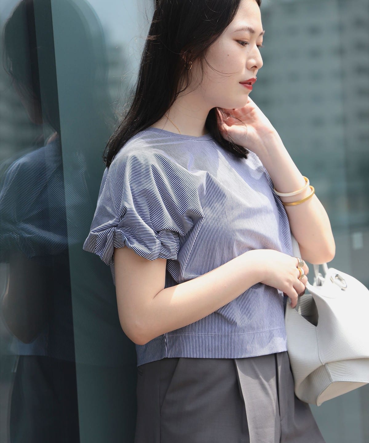 ツイストスリーブ プルオーバー Tシャツ・カットソー WOMEN NAVY STRIPE ONE SIZE ツイストスリーブ プルオーバー Tシャツ・カットソー WOMEN NAVY STRIPE ONE SIZE