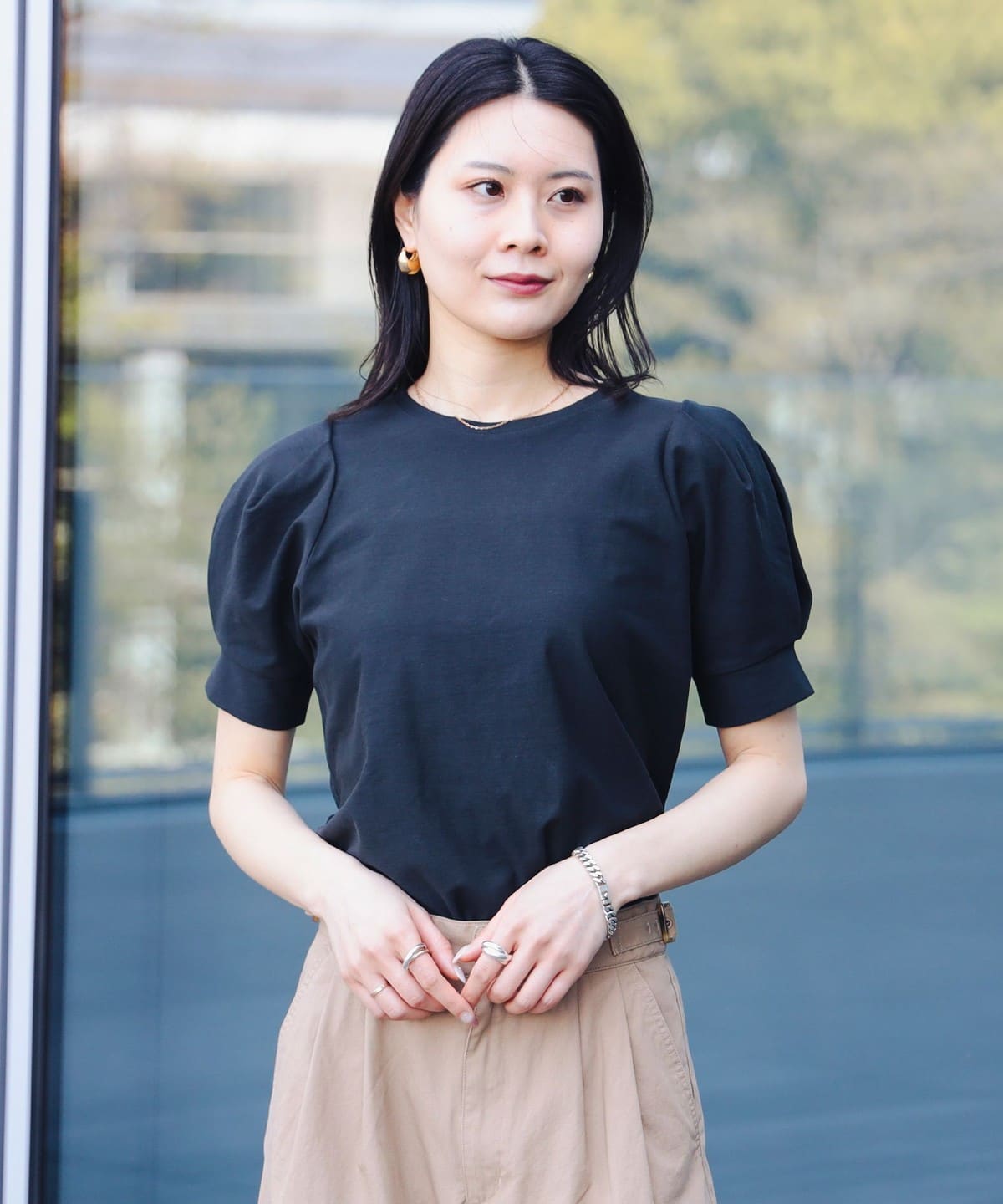 タックスリーブ プルオーバー Tシャツ・カットソー WOMEN BLACK ONE SIZE タックスリーブ プルオーバー Tシャツ・カットソー WOMEN BLACK ONE SIZE