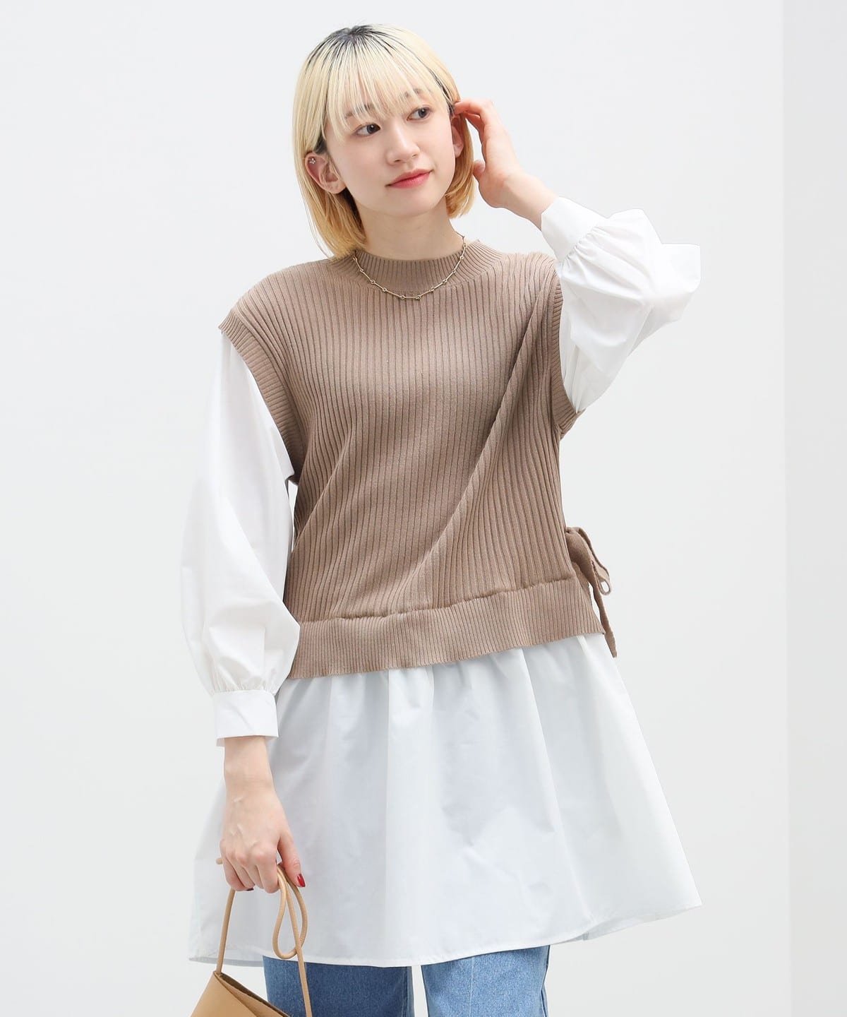 ニット ドッキング プルオーバー シャツ・ブラウス WOMEN BEIGE ONE SIZE ニット ドッキング プルオーバー シャツ・ブラウス WOMEN BEIGE ONE SIZE