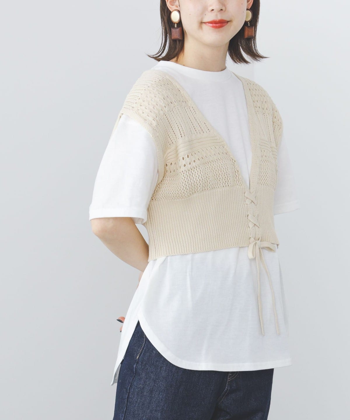 メッシュビスチェ Tシャツ セット トップス WOMEN IVORY ONE SIZE メッシュビスチェ Tシャツ セット トップス WOMEN IVORY ONE SIZE