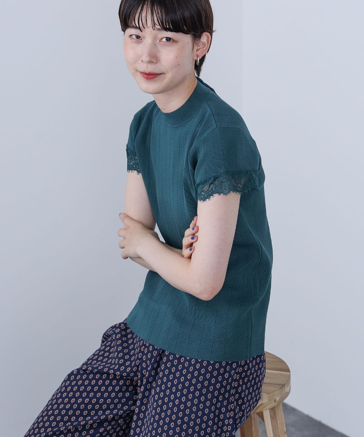 レーススリーブ ハイネックプルオーバー シャツ・ブラウス WOMEN GREEN ONE SIZE レーススリーブ ハイネックプルオーバー シャツ・ブラウス WOMEN GREEN ONE SIZE