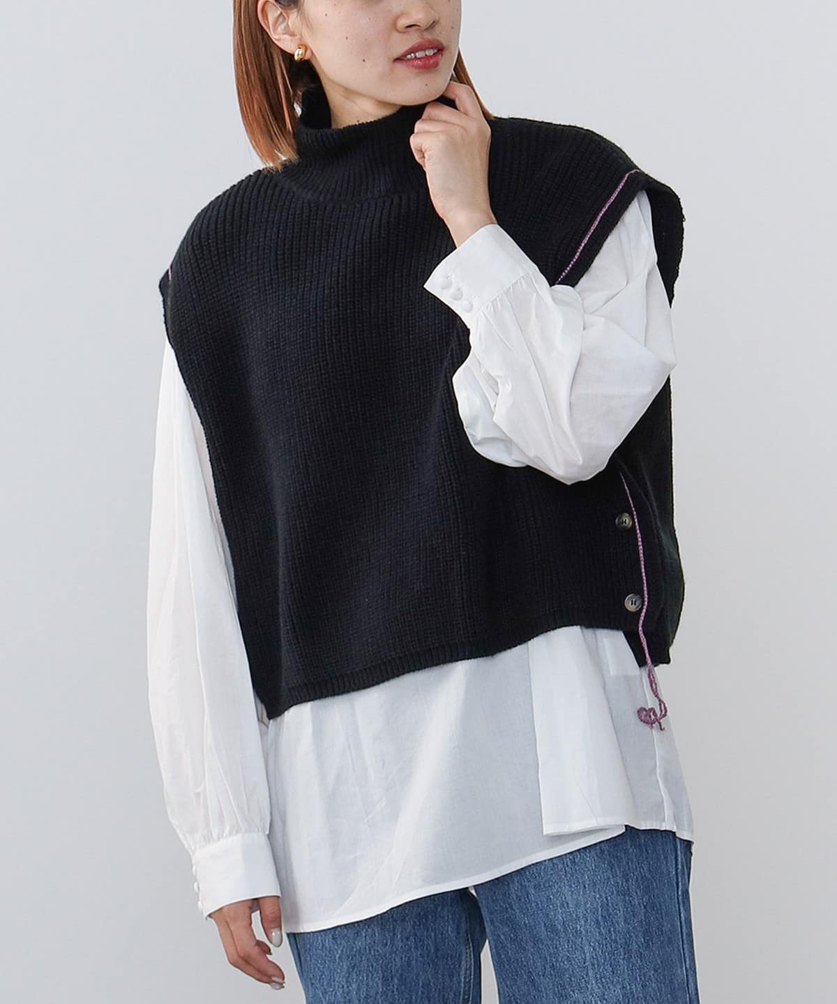 脇ラインベスト ブラウス セット トップス WOMEN BLACK ONE SIZE 脇ラインベスト ブラウス セット トップス WOMEN BLACK ONE SIZE