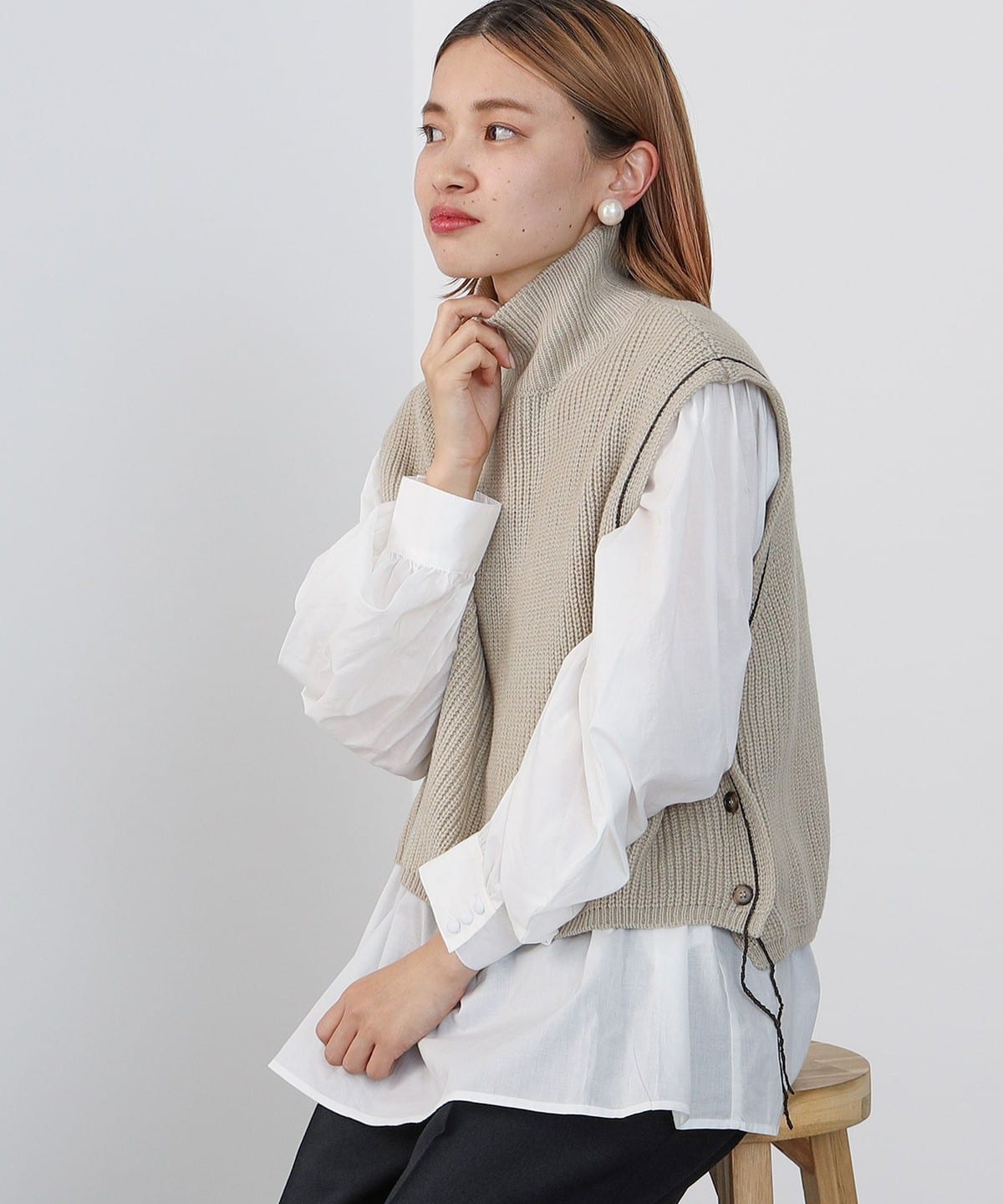 脇ラインベスト ブラウス セット トップス WOMEN BEIGE ONE SIZE 脇ラインベスト ブラウス セット トップス WOMEN BEIGE ONE SIZE