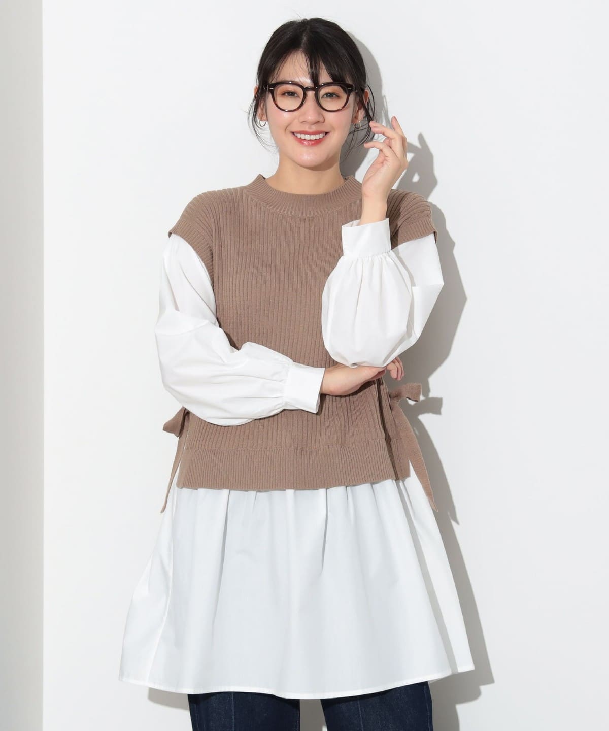 ベスト ドッキング シャツ シャツ・ブラウス WOMEN BEIGE×OFF WHT ONE SIZE ベスト ドッキング シャツ シャツ・ブラウス WOMEN BEIGE×OFF WHT ONE SIZE