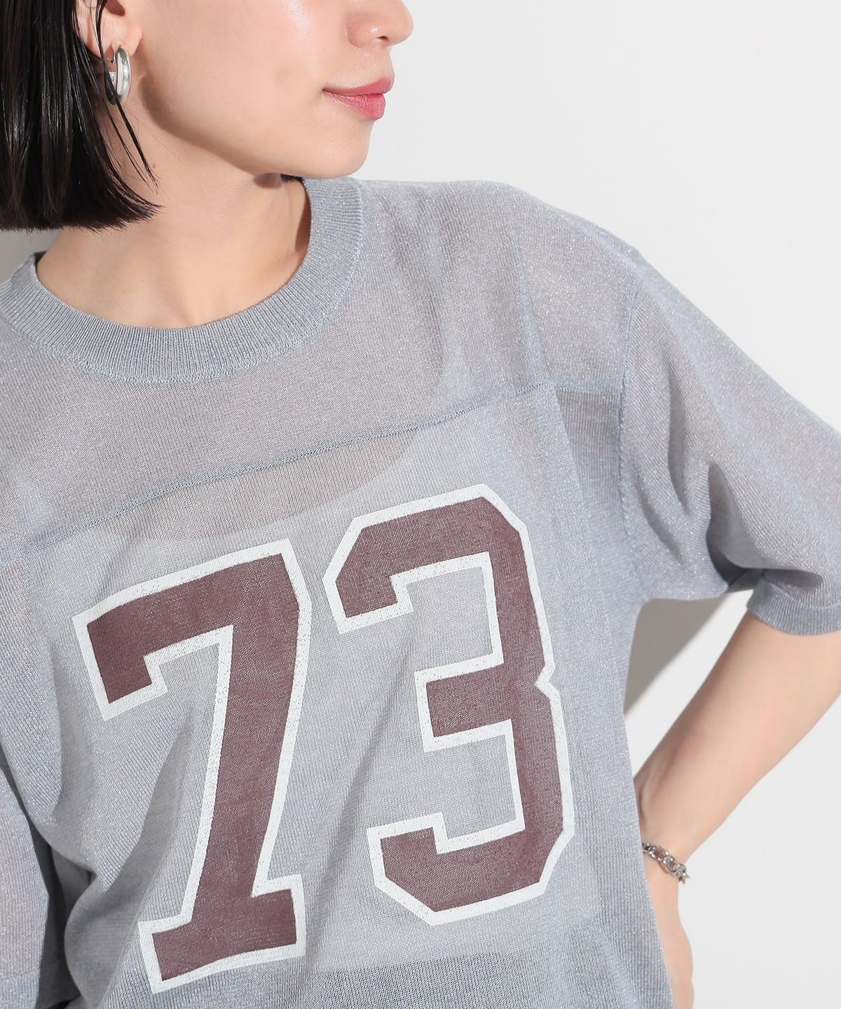 ラメニット フットボールTシャツ トップス WOMEN GREY ONE SIZE ラメニット フットボールTシャツ トップス WOMEN GREY ONE SIZE