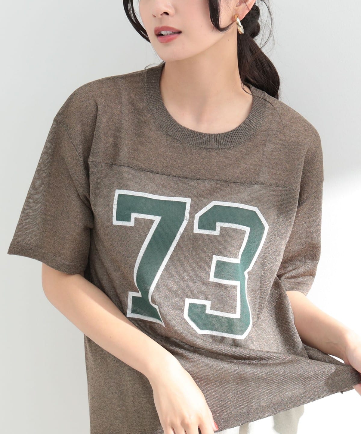 ラメニット フットボールTシャツ トップス WOMEN BROWN ONE SIZE ラメニット フットボールTシャツ トップス WOMEN BROWN ONE SIZE