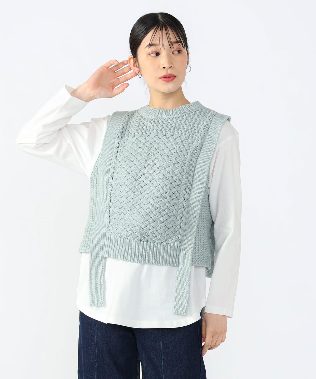 インナー付き バスケット編み ベスト(セットアイテム) トップス WOMEN MINT ONE SIZE インナー付き バスケット編み ベスト(セットアイテム) トップス WOMEN MINT ONE SIZE