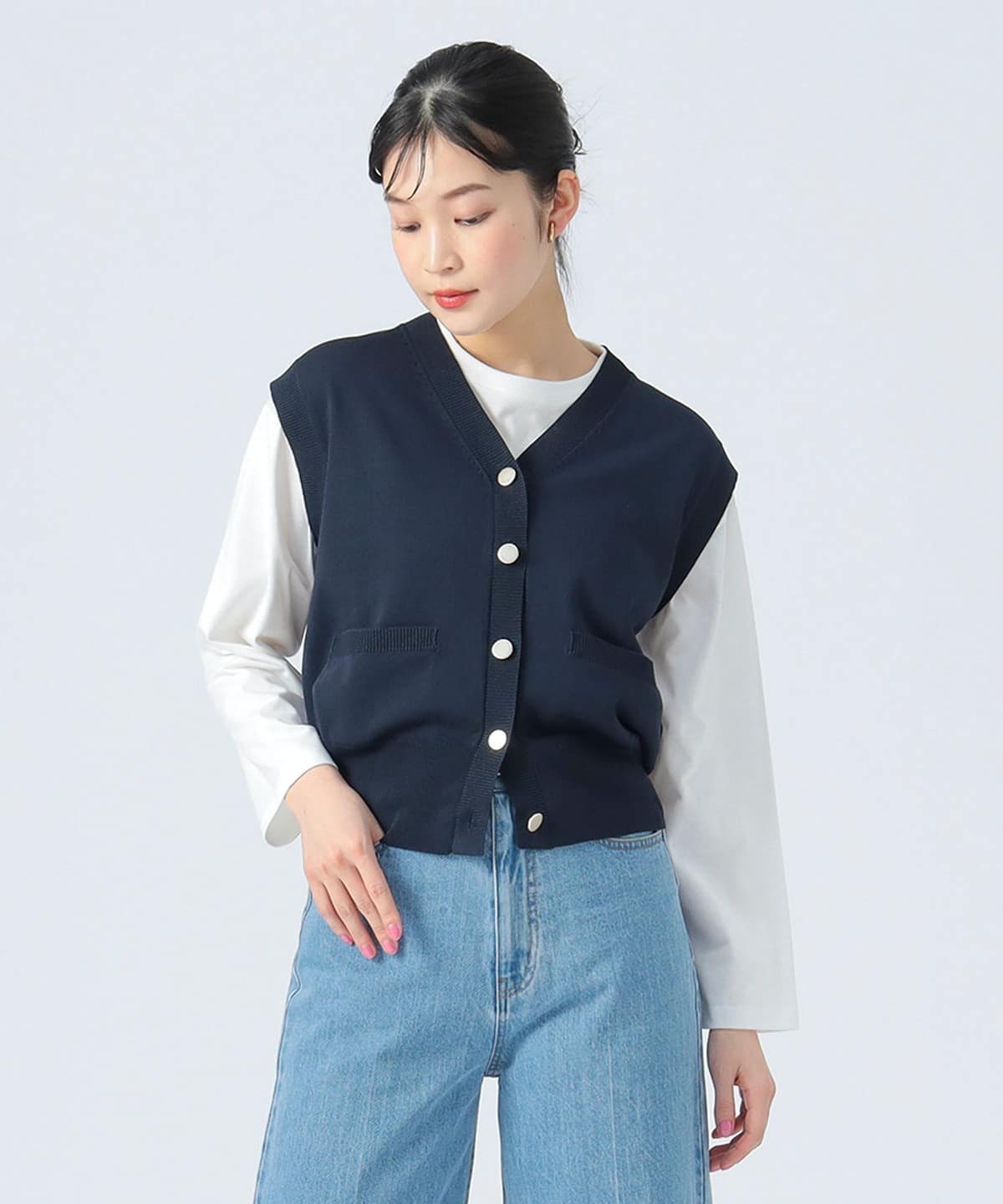 金ボタン Vネックベスト トップス WOMEN NAVY ONE SIZE 金ボタン Vネックベスト トップス WOMEN NAVY ONE SIZE