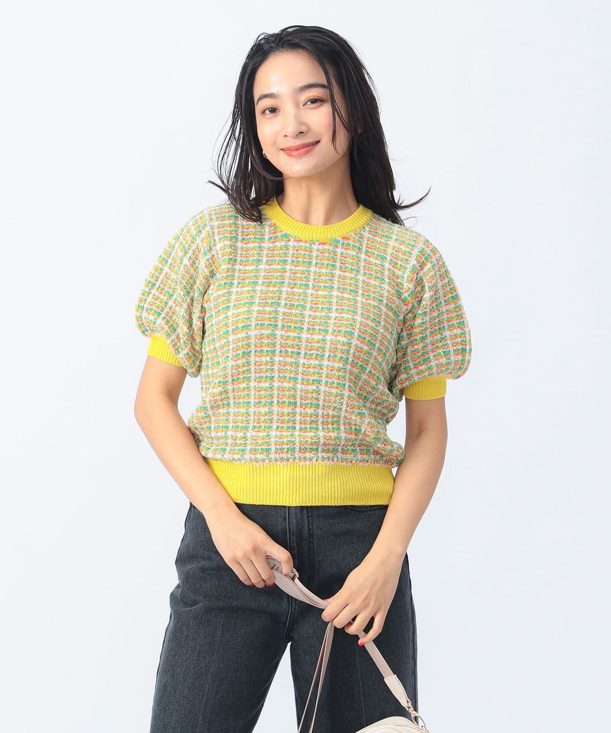 カラフル チェック ニット(手洗い可能) トップス WOMEN YELLOW ONE SIZE カラフル チェック ニット(手洗い可能) トップス WOMEN YELLOW ONE SIZE