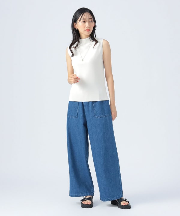 AK +1 BEAMS ハイネック ノースリーブ ニット カットソー ネイビー Demi-Luxe BEAMS（デミルクス ビームス）AK+1 / 五分袖