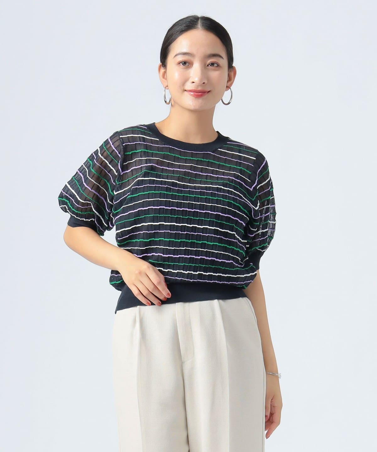 シアー ボーダー ニット トップス WOMEN BLACK ONE SIZE シアー ボーダー ニット トップス WOMEN BLACK ONE SIZE