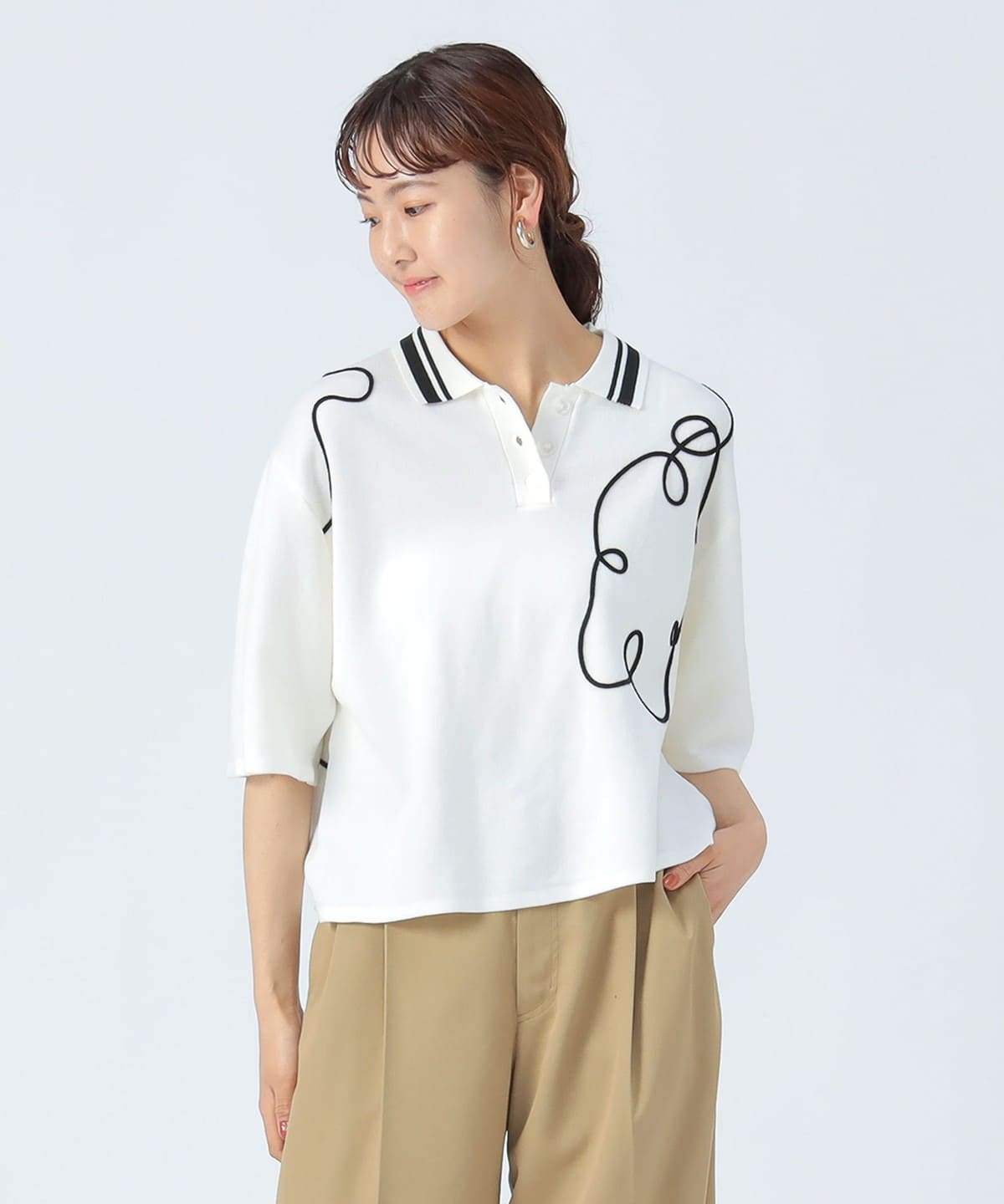 コード刺繍 ニットポロ シャツ・ブラウス WOMEN OFF WHITE ONE SIZE コード刺繍 ニットポロ シャツ・ブラウス WOMEN OFF WHITE ONE SIZE