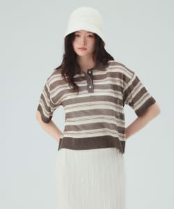 シアー ボーダー ポロシャツ