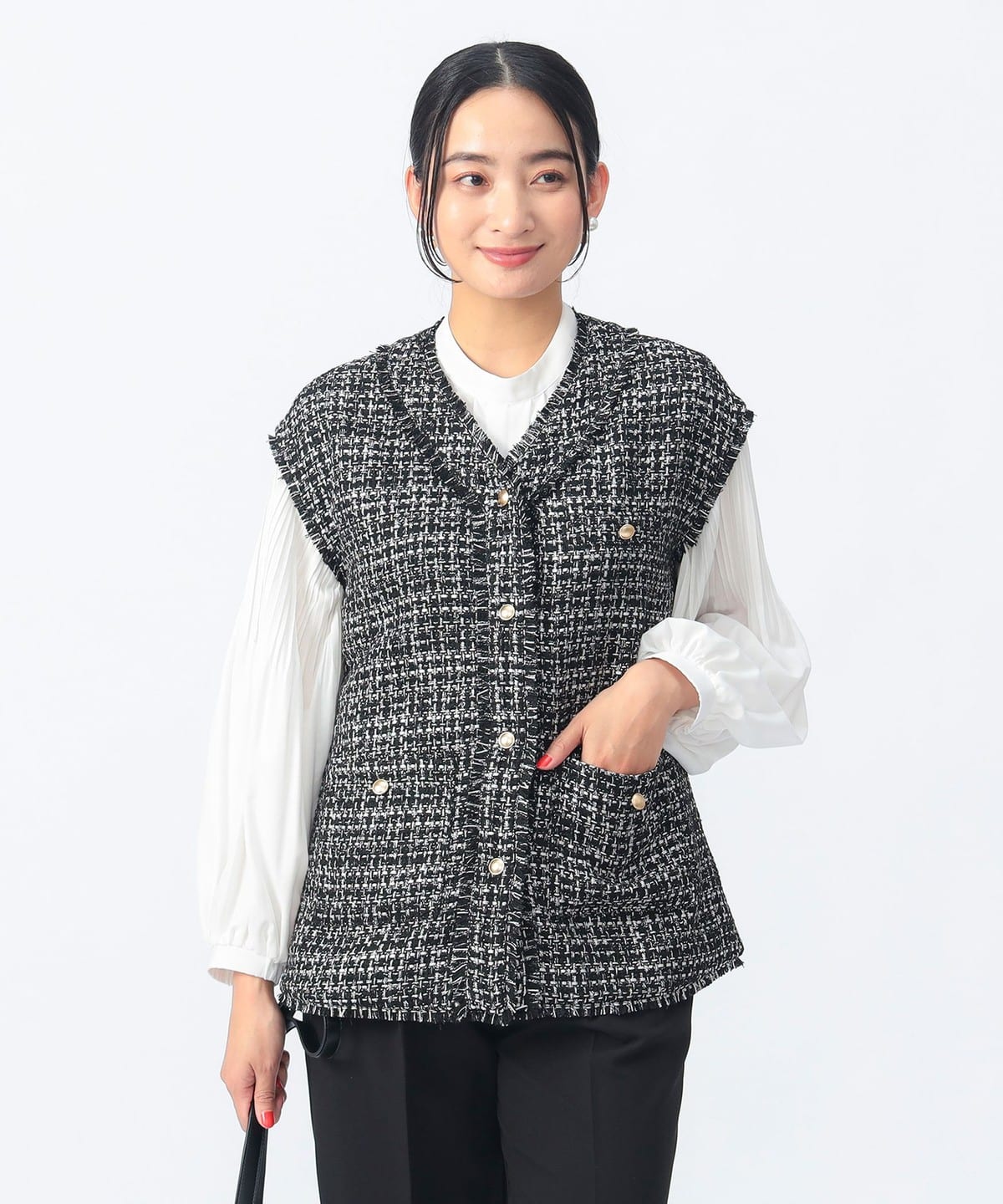 【タイムセール】Vネック ツイード ベスト トップス WOMEN BLACK ONE SIZE 【タイムセール】Vネック ツイード ベスト トップス WOMEN BLACK ONE SIZE