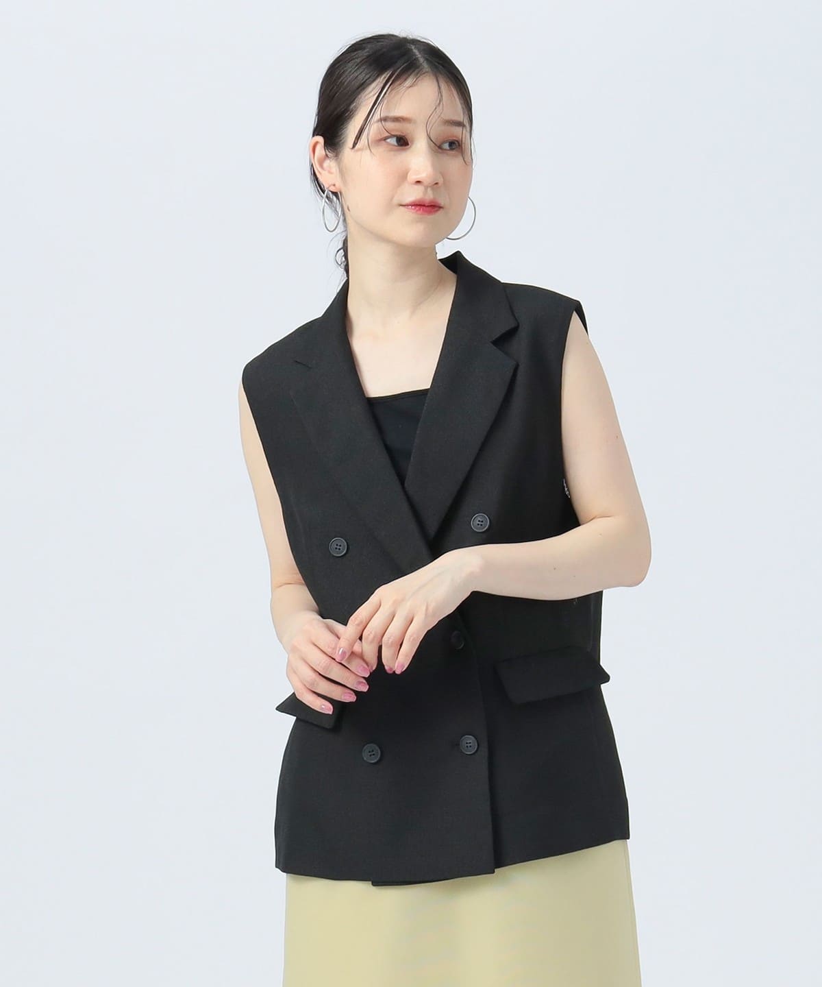バスケット織り テーラーベスト(セットアップ対応) トップス WOMEN BLACK ONE SIZE バスケット織り テーラーベスト(セットアップ対応) トップス WOMEN BLACK ONE SIZE