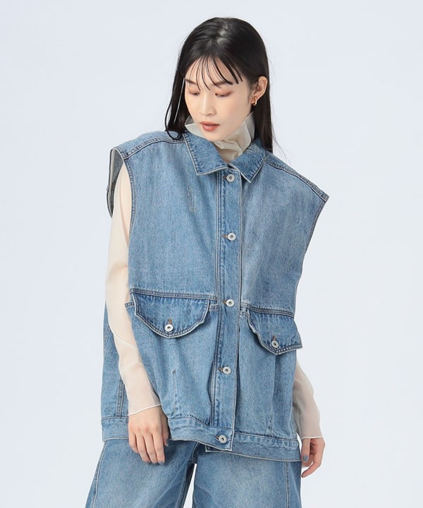 BEAMS HEART 　ストレッチデニムベスト BEAMS HEART（ビームス ハート）ビッグ デニム ベスト（トップス
