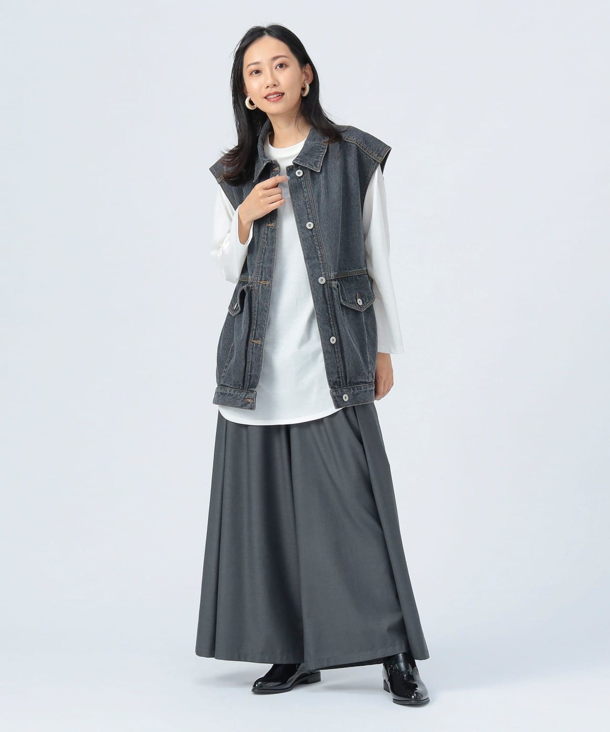 BEAMS HEART 　ストレッチデニムベスト BEAMS HEART（ビームス ハート）ビッグ デニム ベスト（トップス