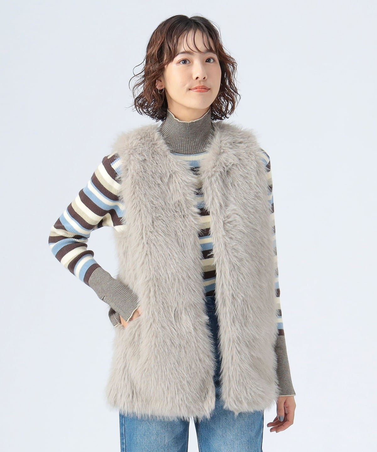 BEAMS HEART ファーベスト BEAMS HEART（ビームス ハート）ノーカラー フェイクファー