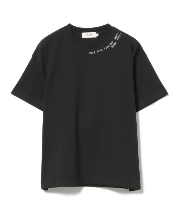 黒 Tシャツ 赤いハート刺繍 tシャツ ハート刺繍 リンガーネックTシャツ / Heart Embroidery