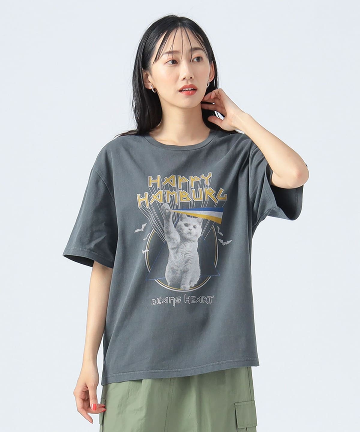 【EXCLUSIVE】ハッピーハンバーグ キャットビーム Tシャツ Tシャツ・カットソー WOMEN BLACK M 【EXCLUSIVE】ハッピーハンバーグ キャットビーム Tシャツ Tシャツ・カットソー WOMEN BLACK M