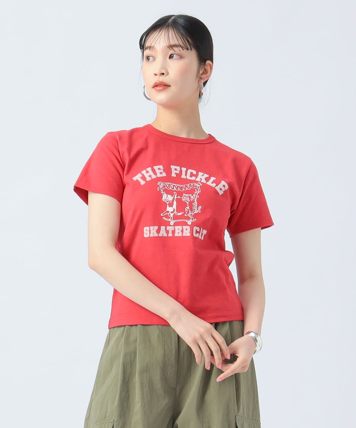 コンパクト プリント Tシャツ Tシャツ・カットソー WOMEN RED ONE SIZE コンパクト プリント Tシャツ Tシャツ・カットソー WOMEN RED ONE SIZE
