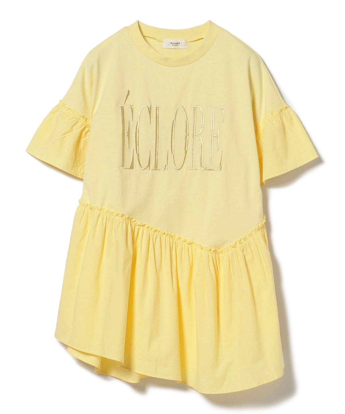 異素材 刺繍 ロゴ Tシャツ Tシャツ・カットソー WOMEN YELLOW ONE SIZE 異素材 刺繍 ロゴ Tシャツ Tシャツ・カットソー WOMEN YELLOW ONE SIZE