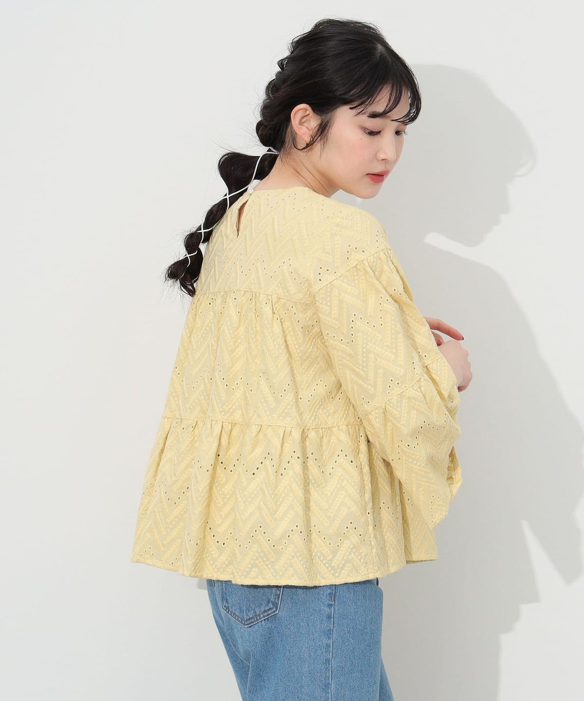 総刺繍 ティアード ブラウス シャツ・ブラウス WOMEN YELLOW ONE SIZE 総刺繍 ティアード ブラウス シャツ・ブラウス WOMEN YELLOW ONE SIZE