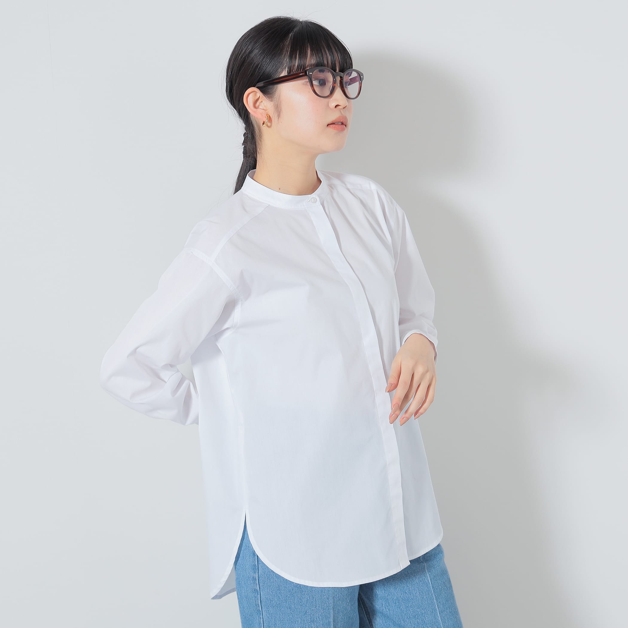 バンドカラー オーバーシャツ シャツ・ブラウス WOMEN OFF WHITE① ONE SIZE バンドカラー オーバーシャツ シャツ・ブラウス WOMEN OFF WHITE① ONE SIZE