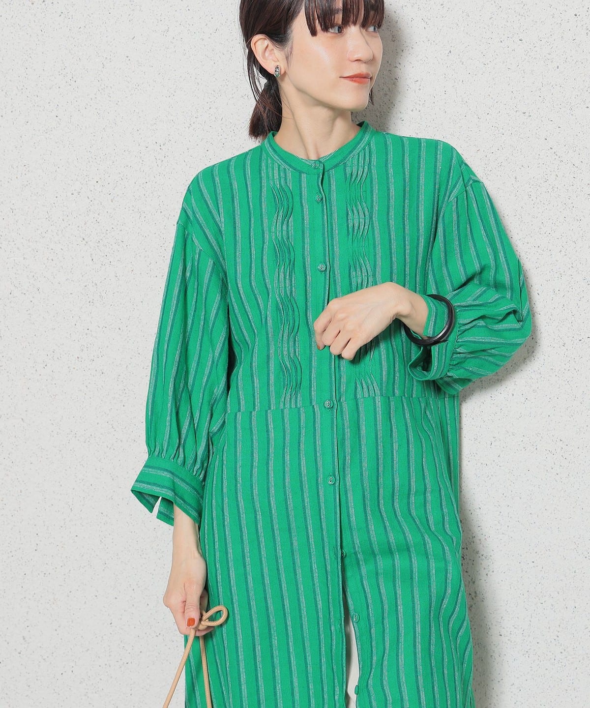 タックチュニック ブラウス シャツ・ブラウス WOMEN GREEN STRIPE ONE SIZE タックチュニック ブラウス シャツ・ブラウス WOMEN GREEN STRIPE ONE SIZE