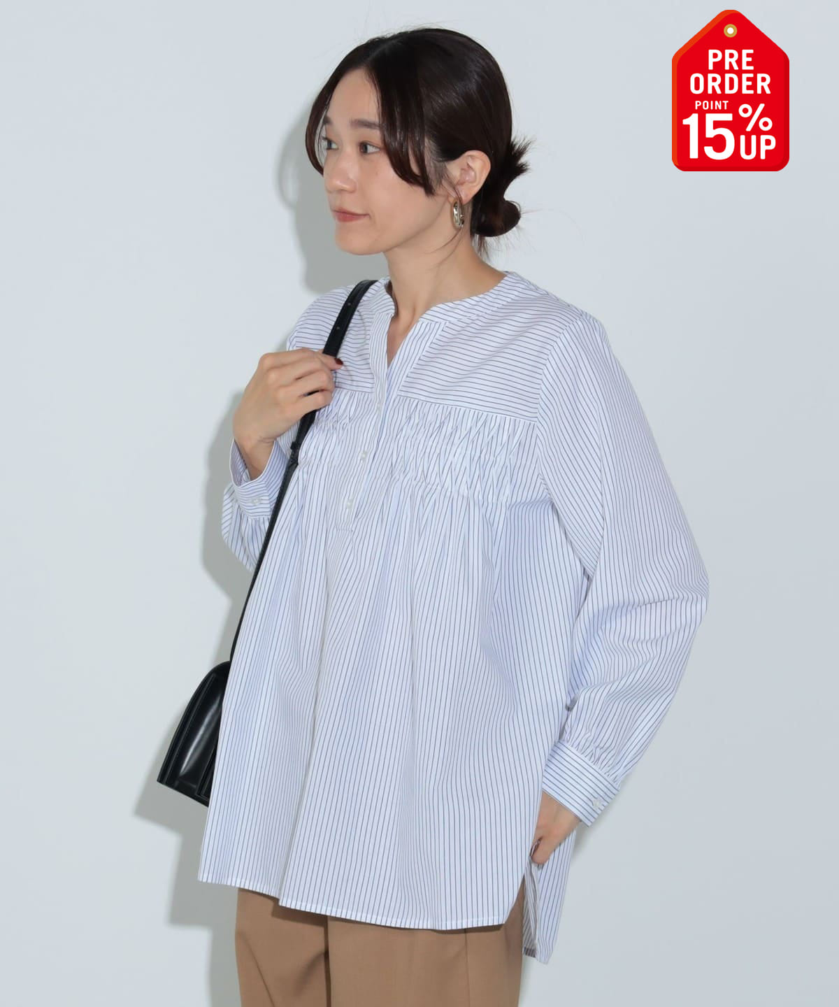 【+15%ポイントUP】変形タック ノーカラー ブラウス シャツ・ブラウス WOMEN OFF STRIPE ONE SIZE 【+15%ポイントUP】変形タック ノーカラー ブラウス シャツ・ブラウス WOMEN OFF STRIPE ONE SIZE