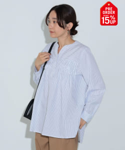 【+15%ポイントUP】変形タック ノーカラー ブラウス