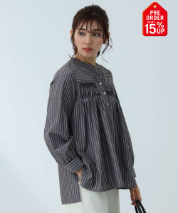 【+15%ポイントUP】変形タック ノーカラー ブラウス