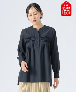 【+15%ポイントUP】変形タック ノーカラー ブラウス