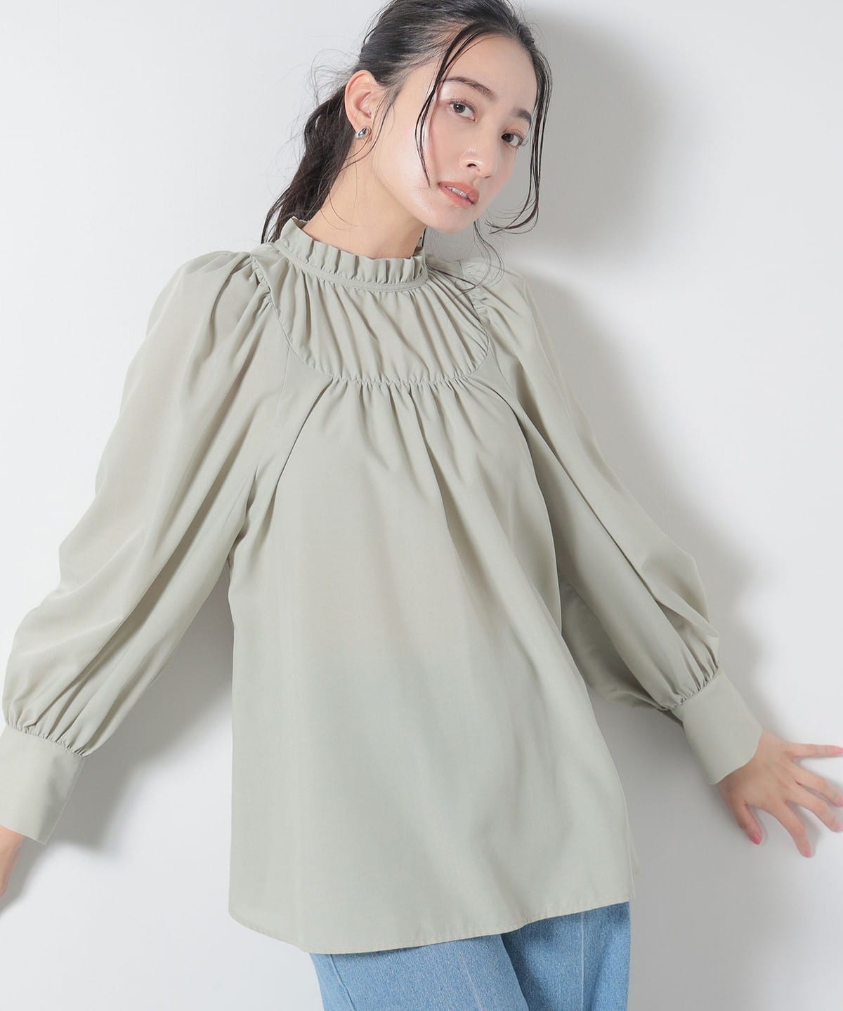 ネックギャザー ブラウス シャツ・ブラウス WOMEN MINT ONE SIZE ネックギャザー ブラウス シャツ・ブラウス WOMEN MINT ONE SIZE