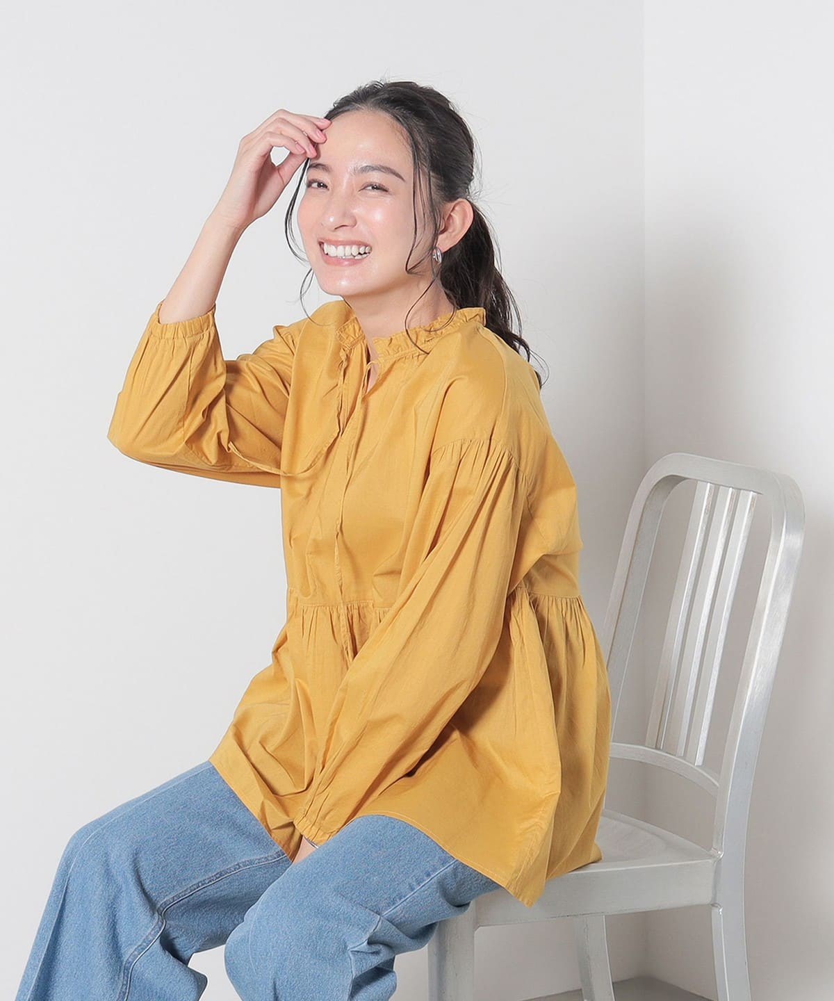 フリルギャザー ブラウス シャツ・ブラウス WOMEN YELLOW ONE SIZE フリルギャザー ブラウス シャツ・ブラウス WOMEN YELLOW ONE SIZE