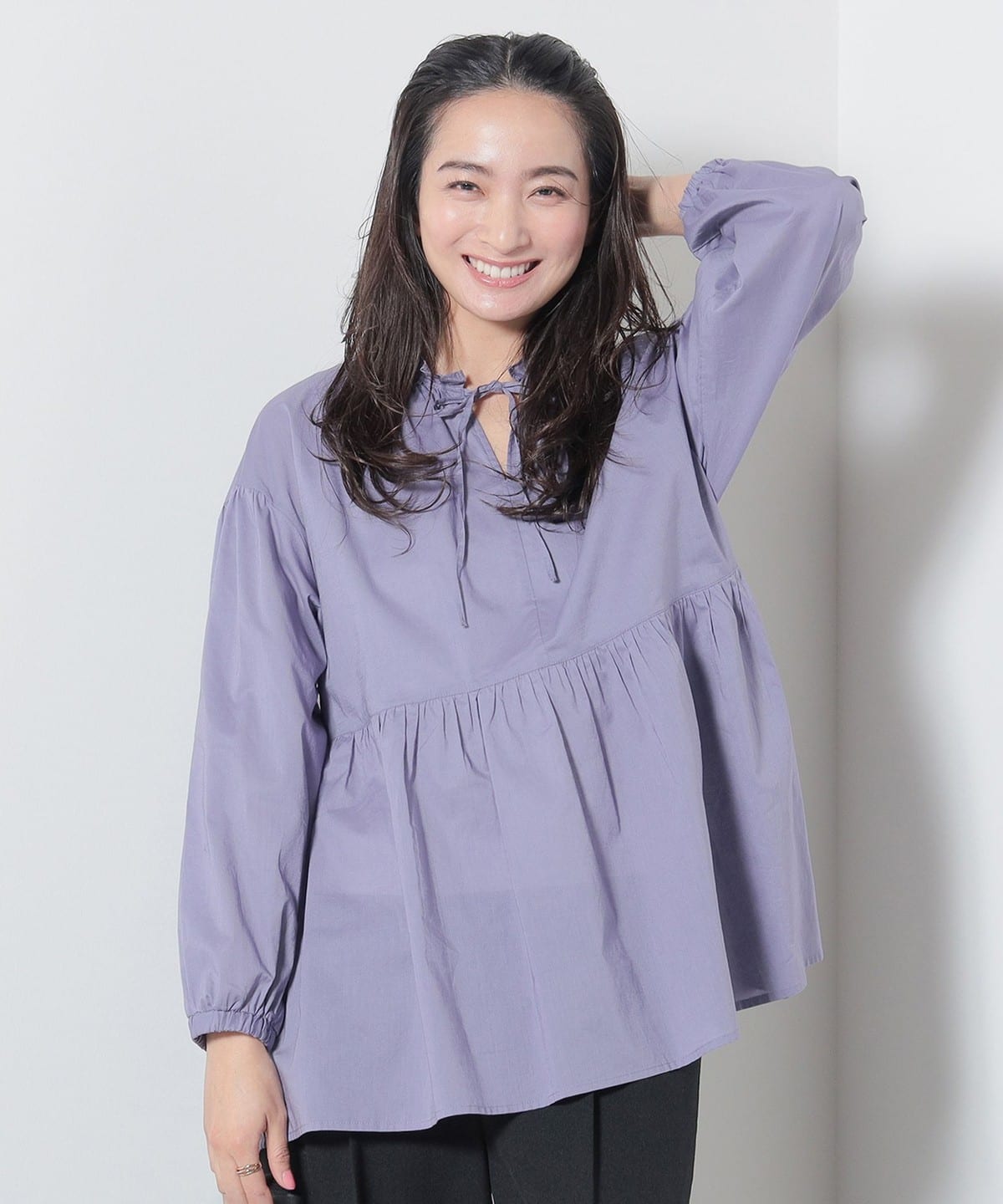 フリルギャザー ブラウス シャツ・ブラウス WOMEN PURPLE ONE SIZE フリルギャザー ブラウス シャツ・ブラウス WOMEN PURPLE ONE SIZE