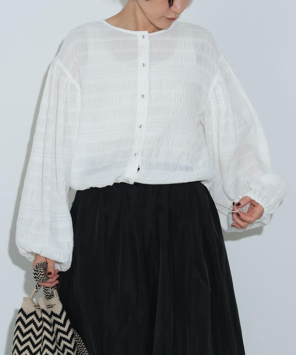 モールボーダー 2WAYブラウス シャツ・ブラウス WOMEN OFF WHITE ONE SIZE モールボーダー 2WAYブラウス シャツ・ブラウス WOMEN OFF WHITE ONE SIZE