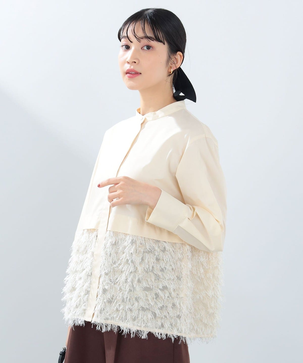 フリンジジャカード 切替 シャツ シャツ・ブラウス WOMEN BEIGE ONE SIZE フリンジジャカード 切替 シャツ シャツ・ブラウス WOMEN BEIGE ONE SIZE